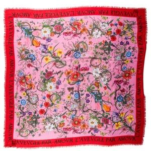 GUCCI Floral Pink & Red XL Scarf
